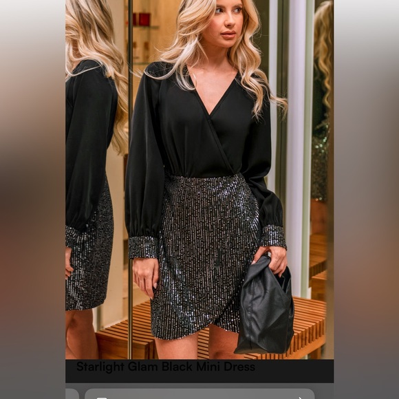 Cupshe Black and Silver Long Sleeve Dress, L - Picture 1 of 6